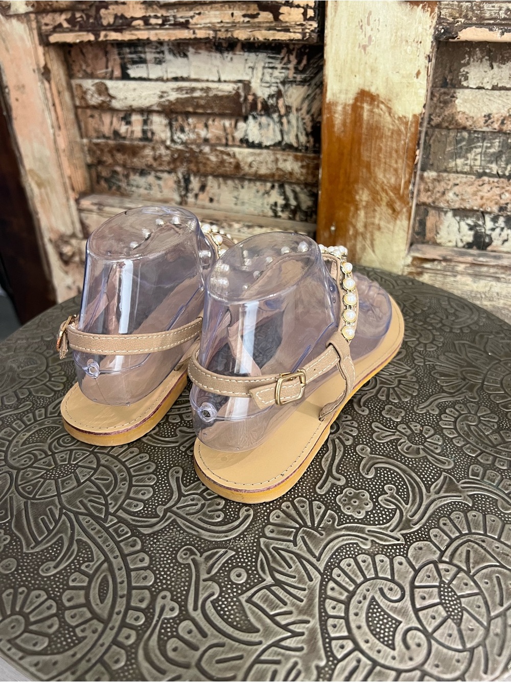 NO BRAND • nude and pearl sandals - Picture 3 of 6